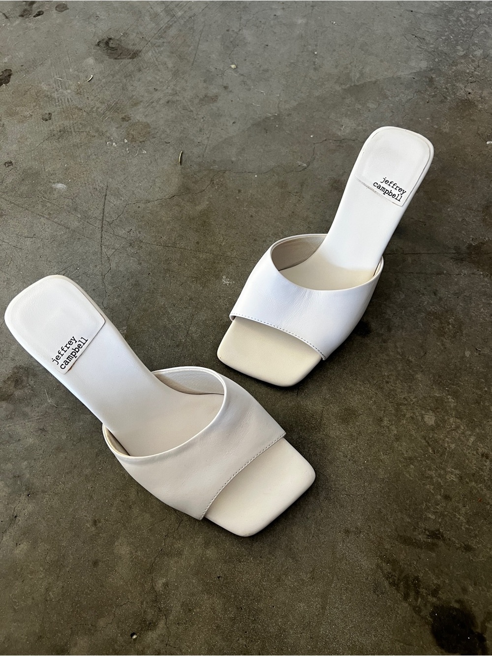 Jeffrey Campbell White Square Toe Slide Mules